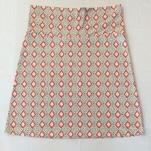 Ellie Kai A-Line Skirt Cream Coral Geometric Print Foldover Waist Travel Size 6